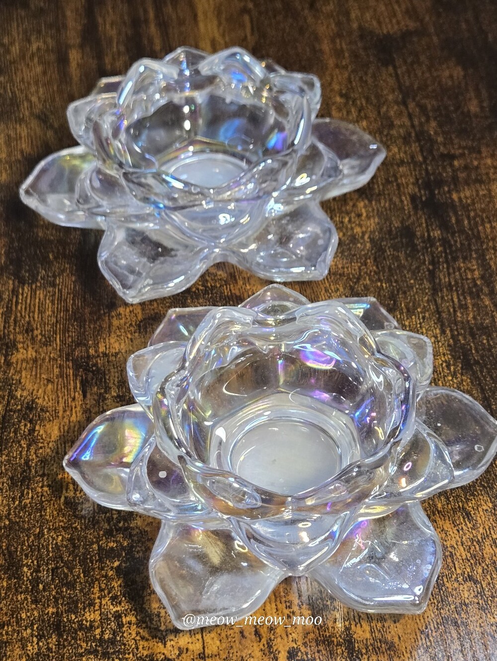 2 Set Iridescent Glass Lotus Flower Tealight Candle Holders